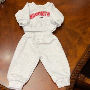 SHEIN Kids Gray Sweatpants Set with Red Brooklyn Print